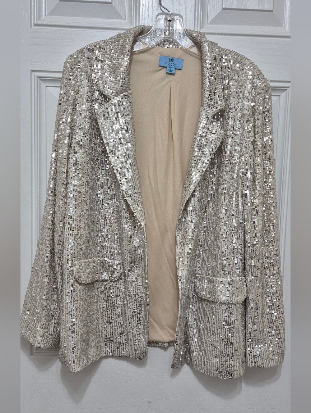 CeCe Champagne Sequin Blazer Jacket Sz Large